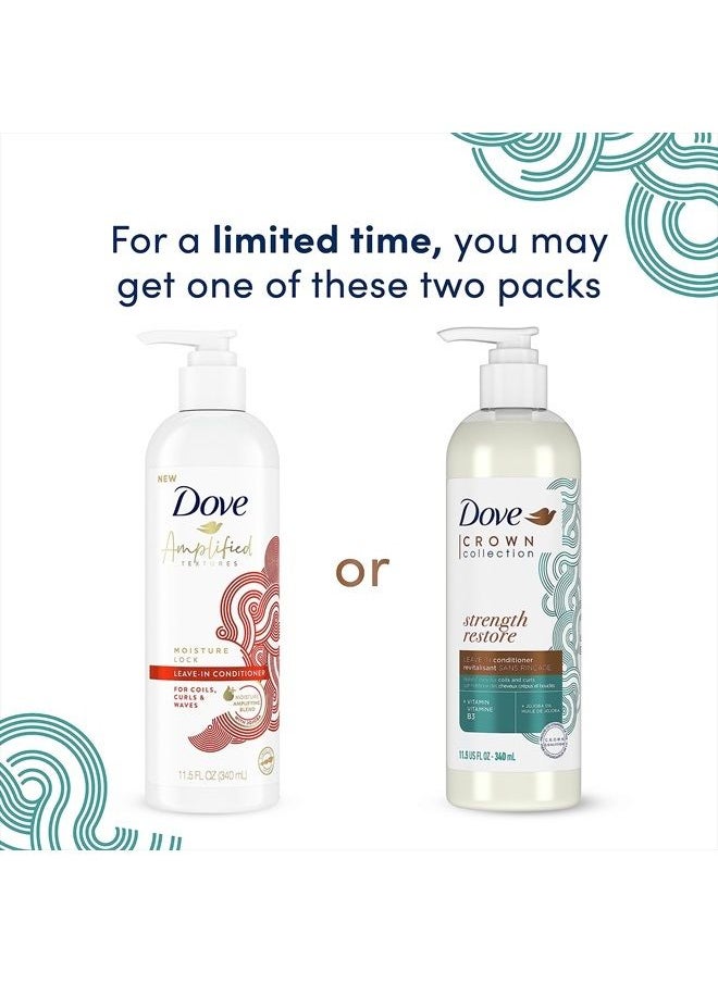 Dove - Amplified Textures Shampoo, Conditioner, Leave-In Conditioner with Coconut Milk, Aloe, and Jojoba 3 Count for Coils, Curls and Waves and Moisture Amplifying Hair Care Blend 11.5 Ounce (Pack of 3) - Image 1
