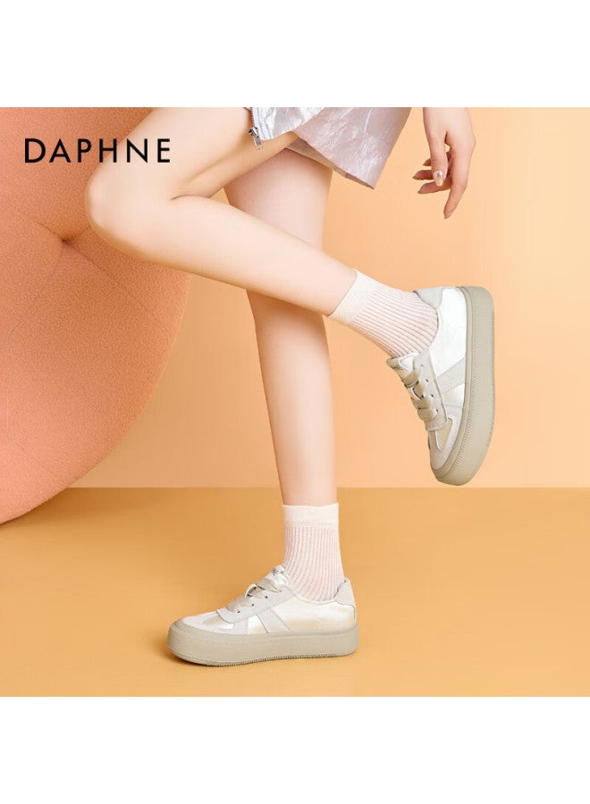 Daphne Thick-soled Training Shoes Spring/autumn New Retro Sports Casual Board Shoes White Sneakers Milky White Color Size 35 - Image 5