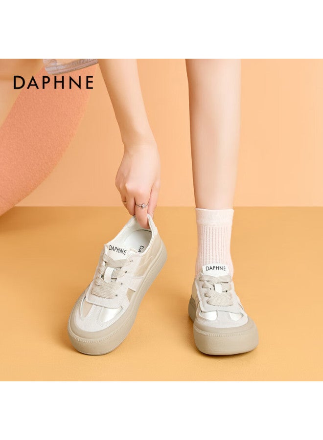 Daphne Thick-soled Training Shoes Spring/autumn New Retro Sports Casual Board Shoes White Sneakers Milky White Color Size 35 - Image 1