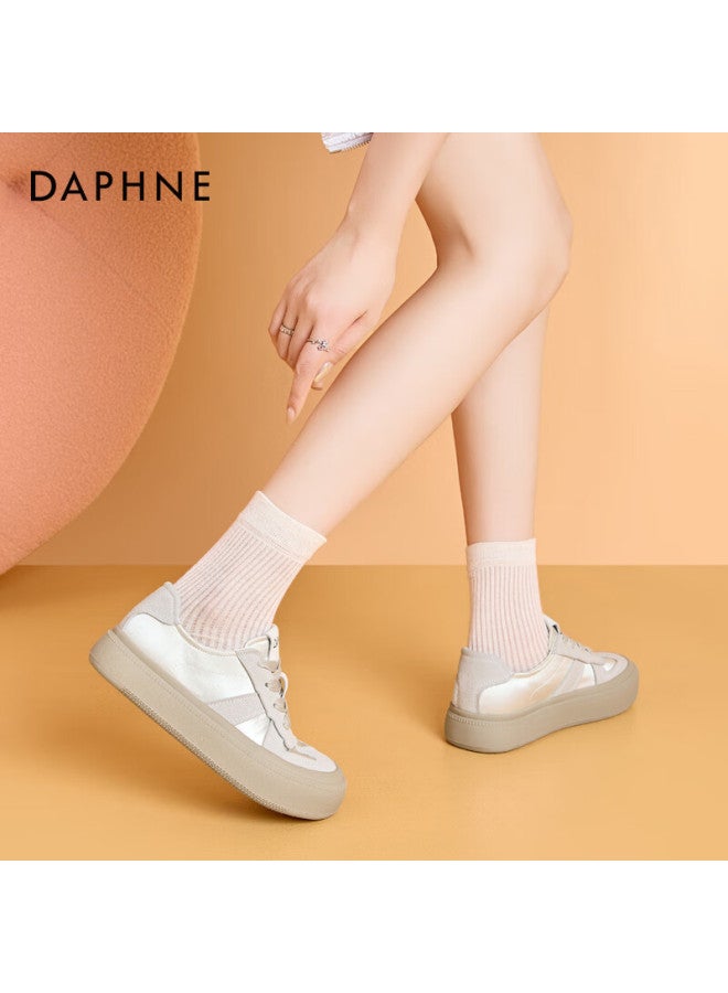 Daphne Thick-soled Training Shoes Spring/autumn New Retro Sports Casual Board Shoes White Sneakers Milky White Color Size 35 - Image 4
