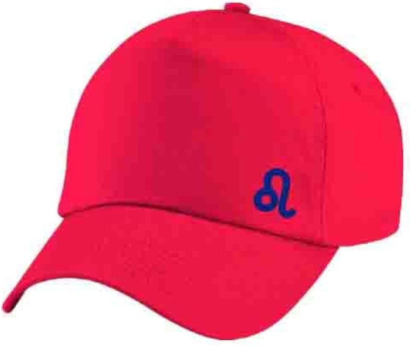 Red Cap with Leo zodiac Blue Color Logo