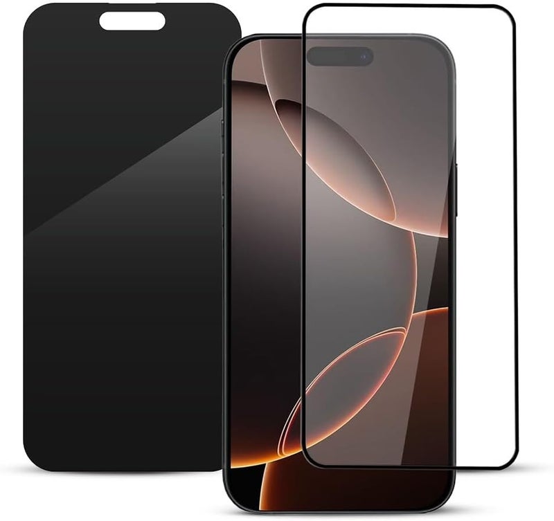 iPhone 15 Plus Privacy and Clear Tempered Glass Screen Protector for Smartphones, 9H Hardness Screen Guard, Full Coverage Protection, Anti Scratch Surface (Pack of 2)