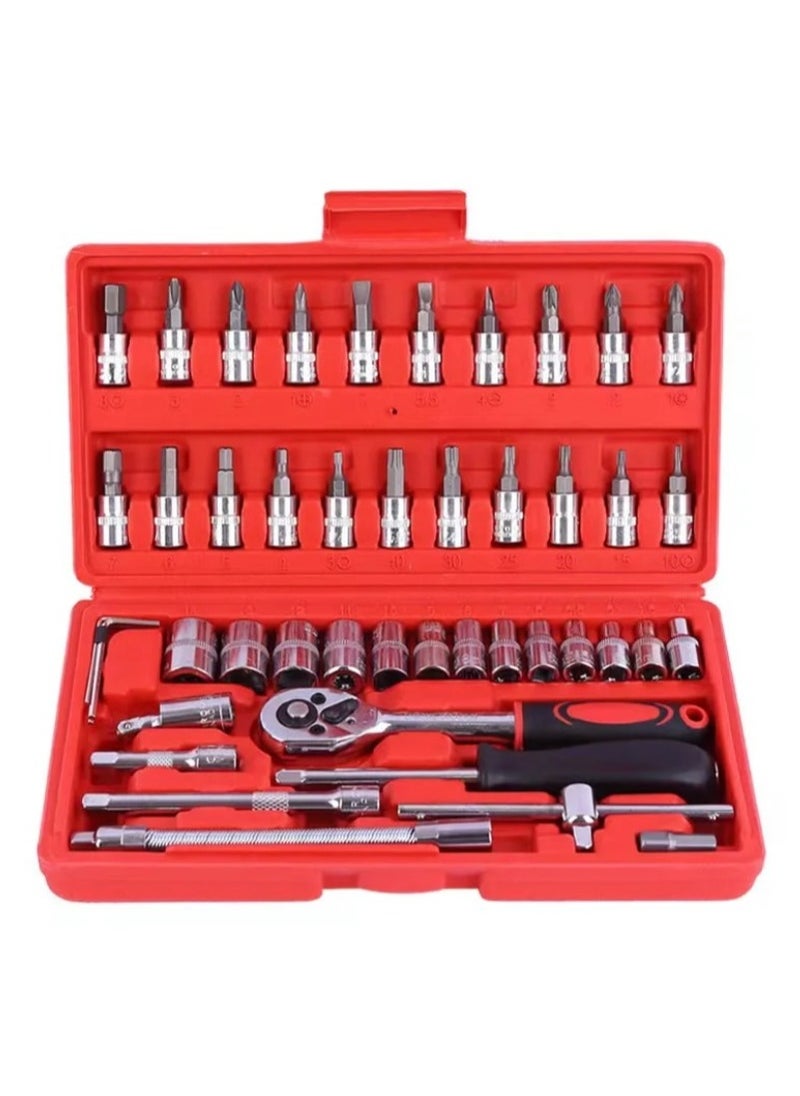 Generic COMFET 46pcs 1/4 Drive Socket wrench set, metric repair tools, Ratchet Wrench Set with 4-14mm Cr-V Sockets, Screwdriver Bits, Extension Bars for Car Bike Repair and Home Maintenance.  - Image 1