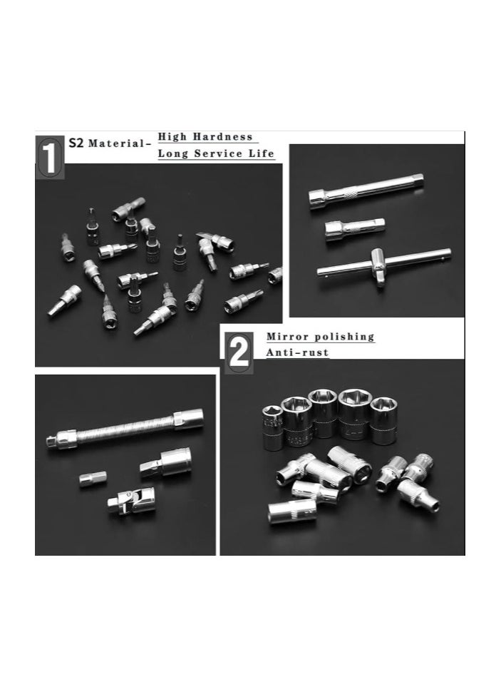 Generic COMFET 46pcs 1/4 Drive Socket wrench set, metric repair tools, Ratchet Wrench Set with 4-14mm Cr-V Sockets, Screwdriver Bits, Extension Bars for Car Bike Repair and Home Maintenance.  - Image 5
