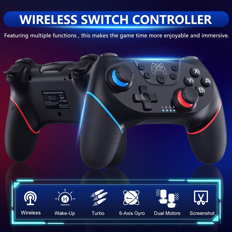 Wireless Switch Controller: Compact Ergonomic Anti-slip Design - Stable Bluetooth Connection with 8-10 Hour Playtime, Precise Motion Control Turbo for Switch Switch Lite Switch OLED Gaming - Image 5