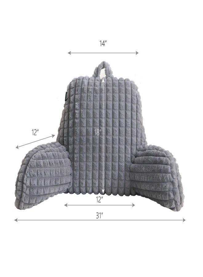 Volple Faux Rabbit Fur Reading Pillow with Arms,Removable Cover, Adjustable Shredded Foam Filling,Bed Rest Back Pillow for Reading,Watching TV,Gaming-Grey - Image 4