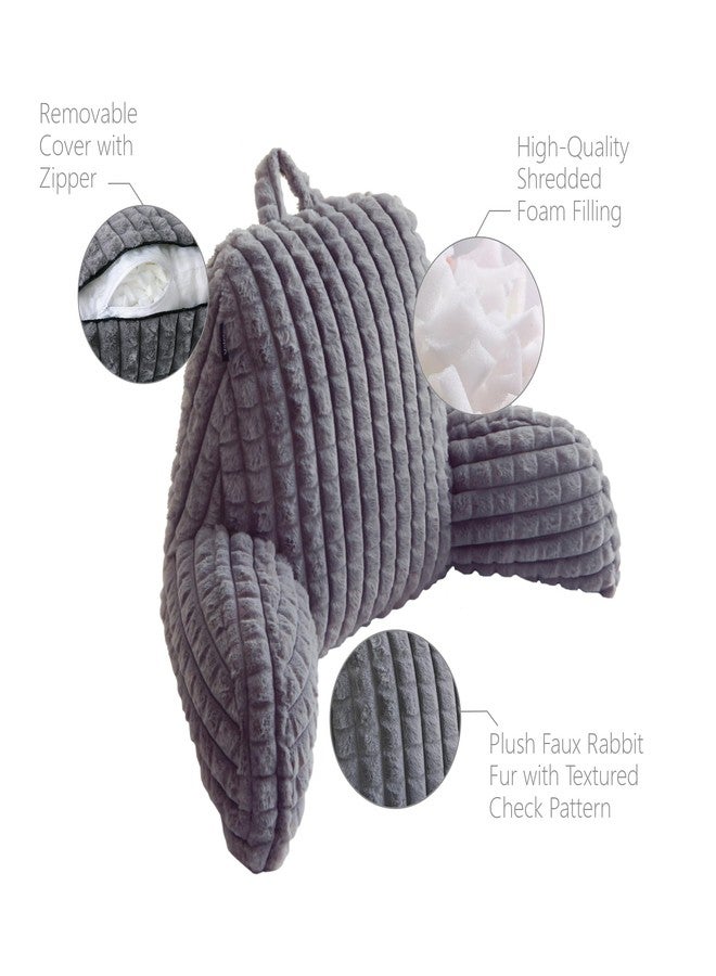 Volple Faux Rabbit Fur Reading Pillow with Arms,Removable Cover, Adjustable Shredded Foam Filling,Bed Rest Back Pillow for Reading,Watching TV,Gaming-Grey - Image 3