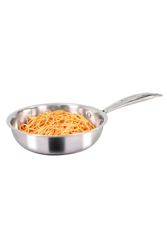 Wonderchef Nigella Tri-ply Stainless-Steel Fry Pan 20cm for Kitchen, 1.1L, Non-Toxic, Chemical & PFOA Free, Gas Stove & Induction Friendly, Heavy Bottom, Cool-Touch Handle, 10-Yr Warranty, Silver - Image 2