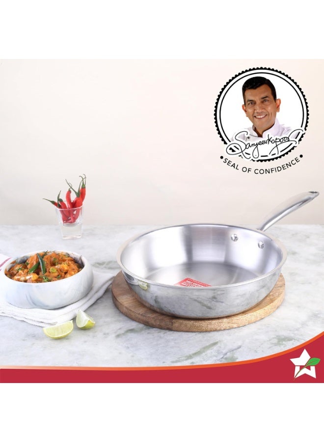 Wonderchef Nigella Tri-ply Stainless-Steel Fry Pan 20cm for Kitchen, 1.1L, Non-Toxic, Chemical & PFOA Free, Gas Stove & Induction Friendly, Heavy Bottom, Cool-Touch Handle, 10-Yr Warranty, Silver - Image 4