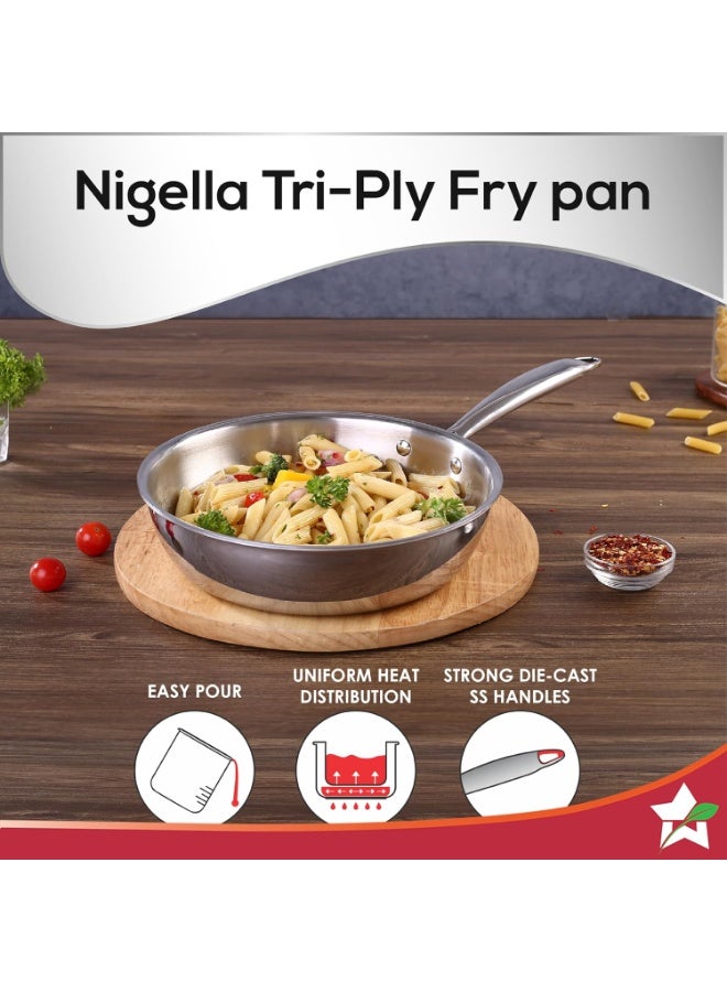 Wonderchef Nigella Tri-ply Stainless-Steel Fry Pan 20cm for Kitchen, 1.1L, Non-Toxic, Chemical & PFOA Free, Gas Stove & Induction Friendly, Heavy Bottom, Cool-Touch Handle, 10-Yr Warranty, Silver - Image 3