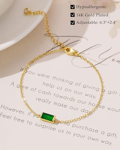 FUNEIA Birthstone Gold Bracelets for Women Non Tarnish Trendy Dainty 14K Gold Plated Bracelet Stack Stackable Blue Green May Emerald Friendship Bracelets Jewelry Gifts for Mom Best Friend - Image 4