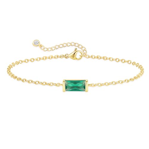 FUNEIA Birthstone Gold Bracelets for Women Non Tarnish Trendy Dainty 14K Gold Plated Bracelet Stack Stackable Blue Green May Emerald Friendship Bracelets Jewelry Gifts for Mom Best Friend - Image 1