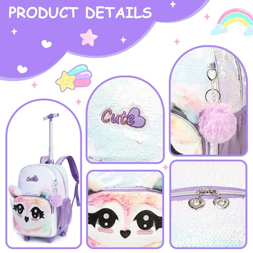 Meetbelify Rolling Backpack for Girls Backpacks with Wheels for Elementary School Students Kids 3 in 1 Travel Luggage Suitcase with Lunch Box Pencil Case for Girls Age 8-10 Cute Panda - Image 3