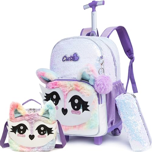 Meetbelify Rolling Backpack for Girls Backpacks with Wheels for Elementary School Students Kids 3 in 1 Travel Luggage Suitcase with Lunch Box Pencil Case for Girls Age 8-10 Cute Panda - Image 1
