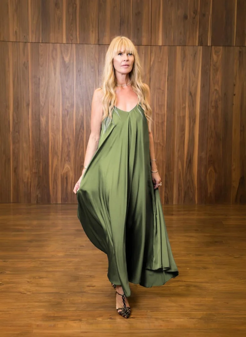 Janara Jones  Olive Satin Mariella Dress for Women | Best Price UAE