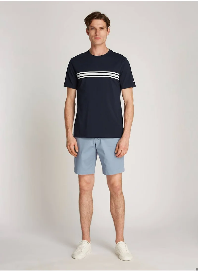 TOMMY HILFIGER Men's Central Chest Striped T-shirt - Cotton, Blue