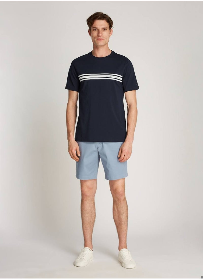 TOMMY HILFIGER - Men's Central Chest Striped T-shirt - Cotton, Blue - Image 1
