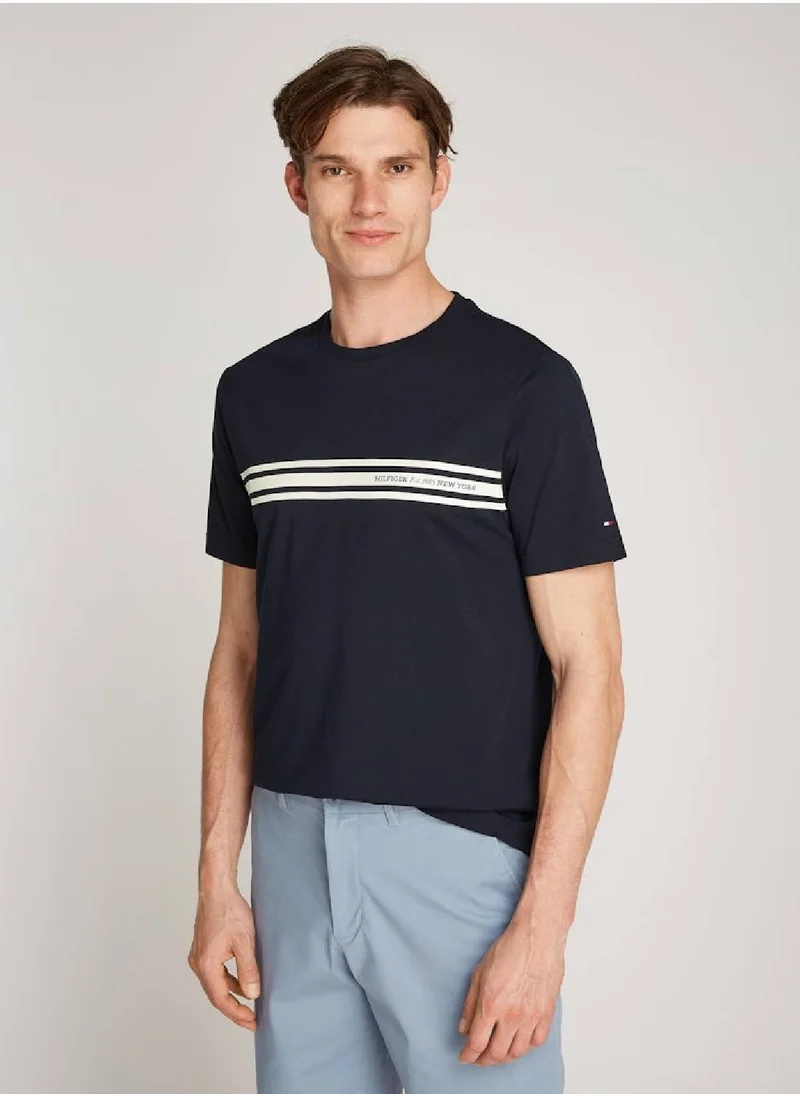 TOMMY HILFIGER Men's Central Chest Striped T-shirt - Cotton, Blue