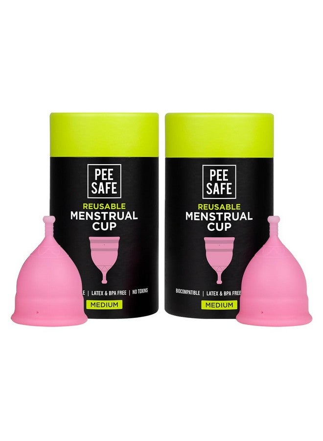 PEESAFE Pee Safe Reusable Menstrual Cup for Women | Medium Size with Pouch | Ultra Soft, Odour & Rash Free|100% Medical Grade Silicone|No Leakage|Protection for Up to 8-10 Hours | US FDA Registered,Pack of 2  - Image 1