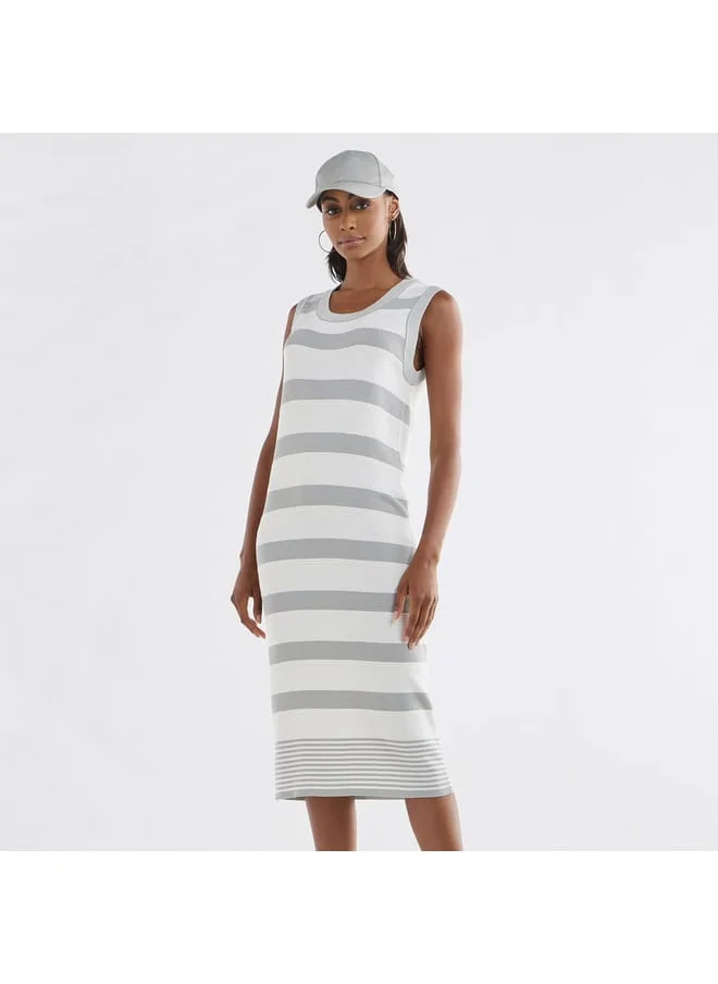 FAV Textured Sleeveless Dress with Round Neck