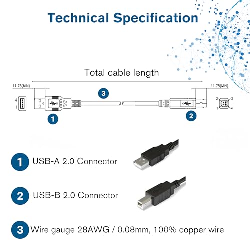 C2G USB Cable, USB 2.0 Cable, USB A to B Cable, 3.28 Feet (1 Meter), White, Cables to Go 13171 - Image 4