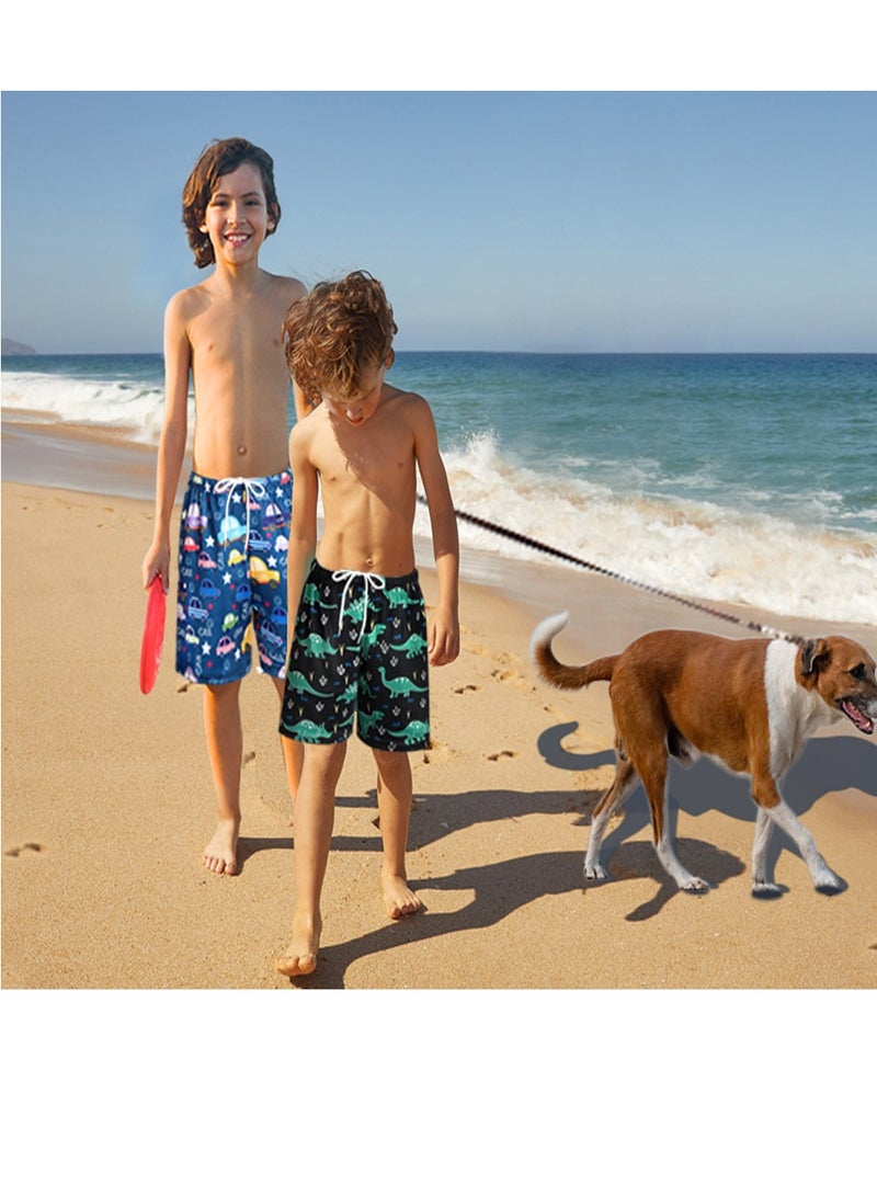 Zikra Boys Swim Trunks Quick Dry Board Shorts with Inner Mesh Liner Elastic Waistband and Drawstring Closure 3D Print Dinosaurs - Image 2