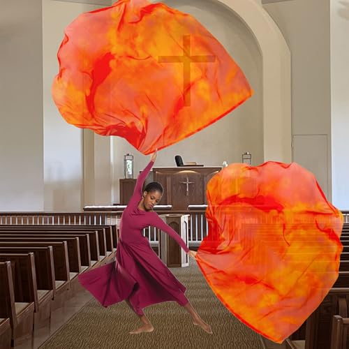 Baisdan 54"x54" Worship Flags for Dance Church, Praise Dance Flags, Silk-like Chiffon Flag with Flexible Rods & Storage Bag, Set of 2, Orange-Red - Image 5