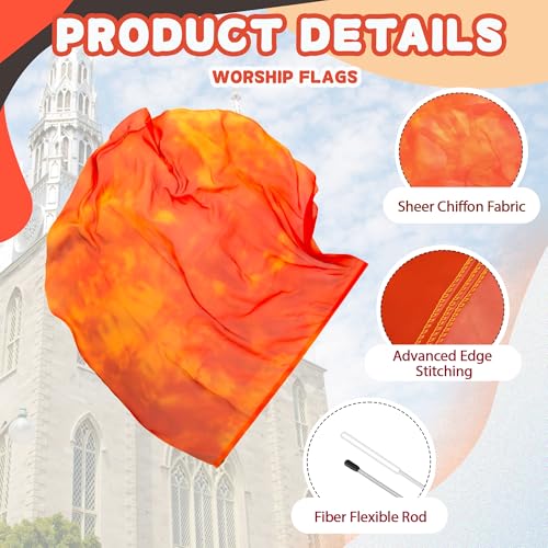 Baisdan 54"x54" Worship Flags for Dance Church, Praise Dance Flags, Silk-like Chiffon Flag with Flexible Rods & Storage Bag, Set of 2, Orange-Red - Image 3