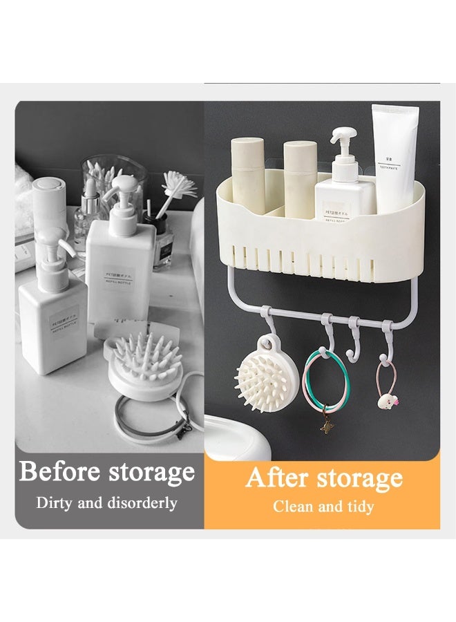 كيلا حامل دش ذاتي اللصق، ملحقات منظم دش الحمام مع خطاف، رف دش منزلي بدون حفر للدش الداخلي، سلة حائط بلاستيكية لرف تخزين المطبخ (أبيض) - Image 2