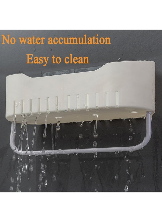 كيلا حامل دش ذاتي اللصق، ملحقات منظم دش الحمام مع خطاف، رف دش منزلي بدون حفر للدش الداخلي، سلة حائط بلاستيكية لرف تخزين المطبخ (أبيض) - Image 4