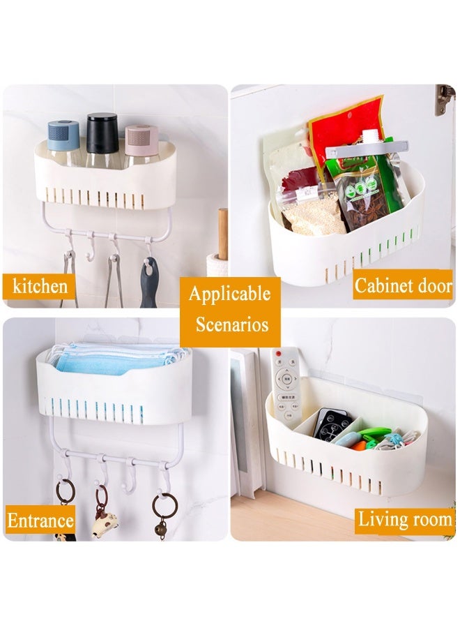 كيلا حامل دش ذاتي اللصق، ملحقات منظم دش الحمام مع خطاف، رف دش منزلي بدون حفر للدش الداخلي، سلة حائط بلاستيكية لرف تخزين المطبخ (أبيض) - Image 3