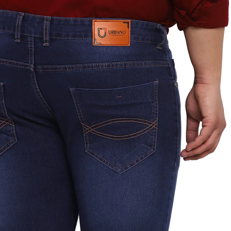 Urbano Fashion  Urbano Plus Men's Dark Blue Regular Fit Washed Denim Bootcut Jeans Stretchable  | Best Price UAE