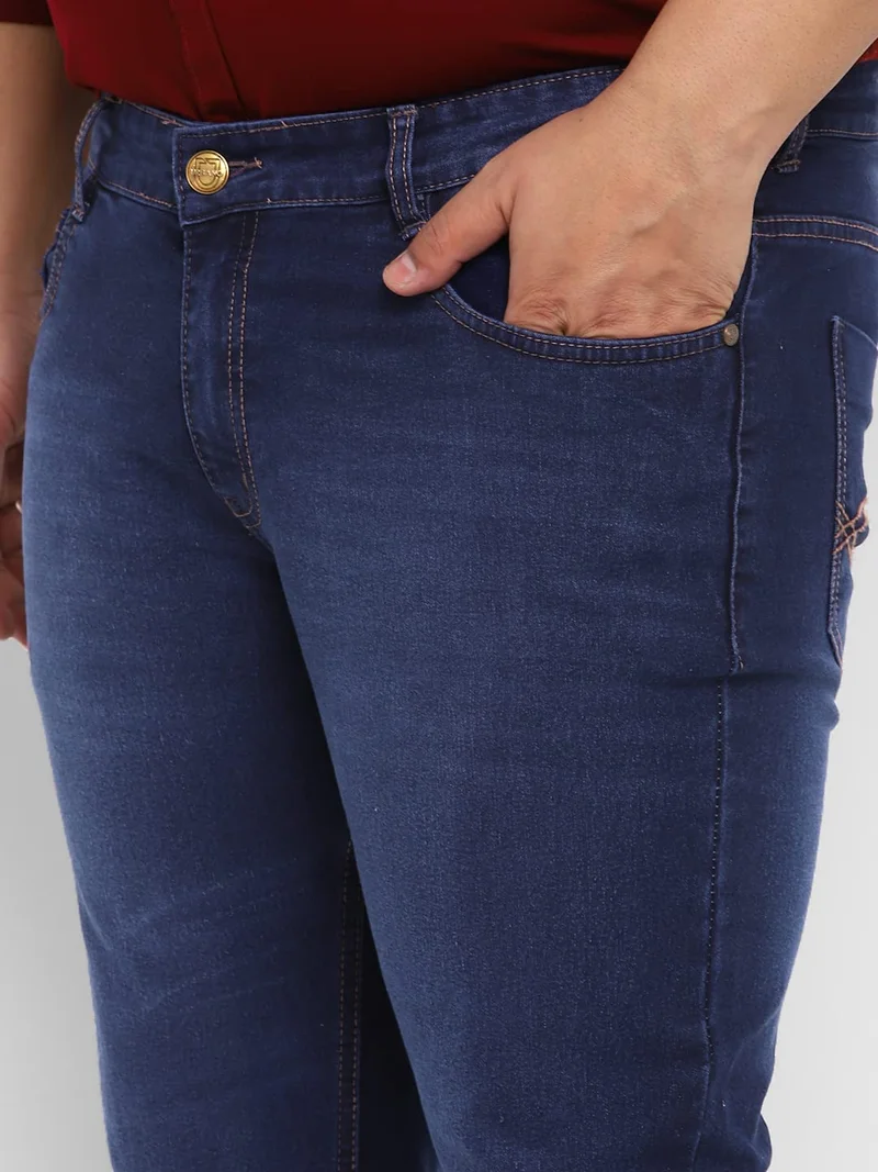 Urbano Fashion  Urbano Plus Men's Dark Blue Regular Fit Washed Denim Bootcut Jeans Stretchable  | Best Price UAE