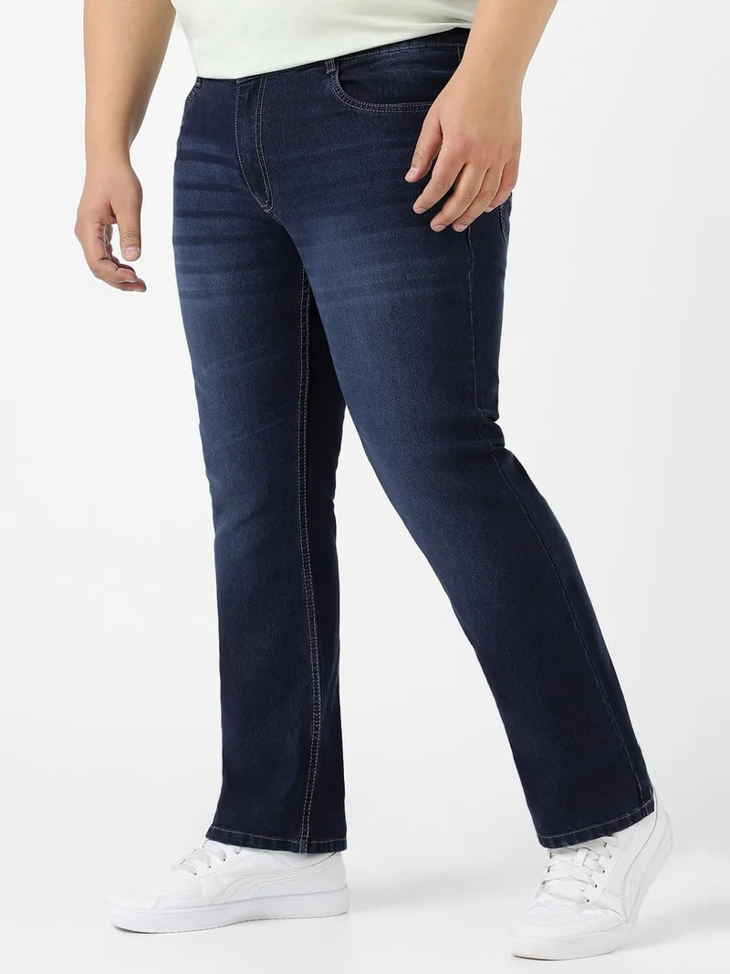 Urbano Fashion  Urbano Plus Men's Dark Blue Regular Fit Washed Denim Bootcut Jeans Stretchable  | Best Price UAE