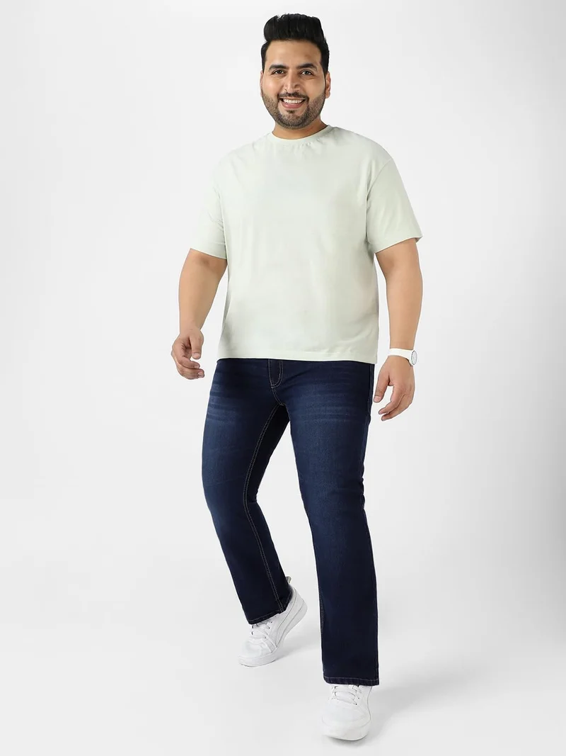 Urbano Fashion  Urbano Plus Men's Dark Blue Regular Fit Washed Denim Bootcut Jeans Stretchable  | Best Price UAE