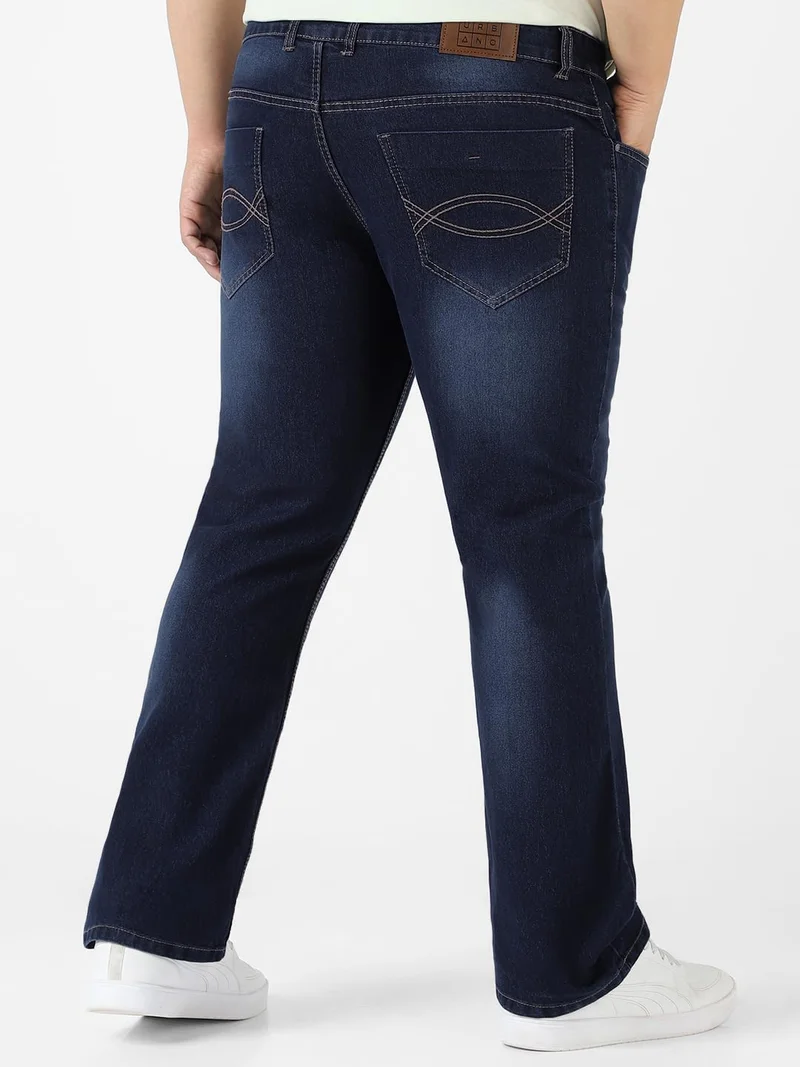 Urbano Fashion  Urbano Plus Men's Dark Blue Regular Fit Washed Denim Bootcut Jeans Stretchable  | Best Price UAE