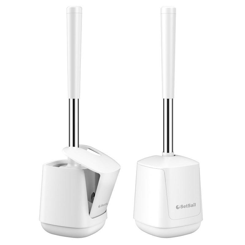 SetSail Toilet Brush 2 Pack Self Closing Lid Toilet Bowl Brushes Holder and Extra Long Handle Ventilated Toilet Brush Set for Bathroom Cleaning Nylon Bristles Pure White - Image 2