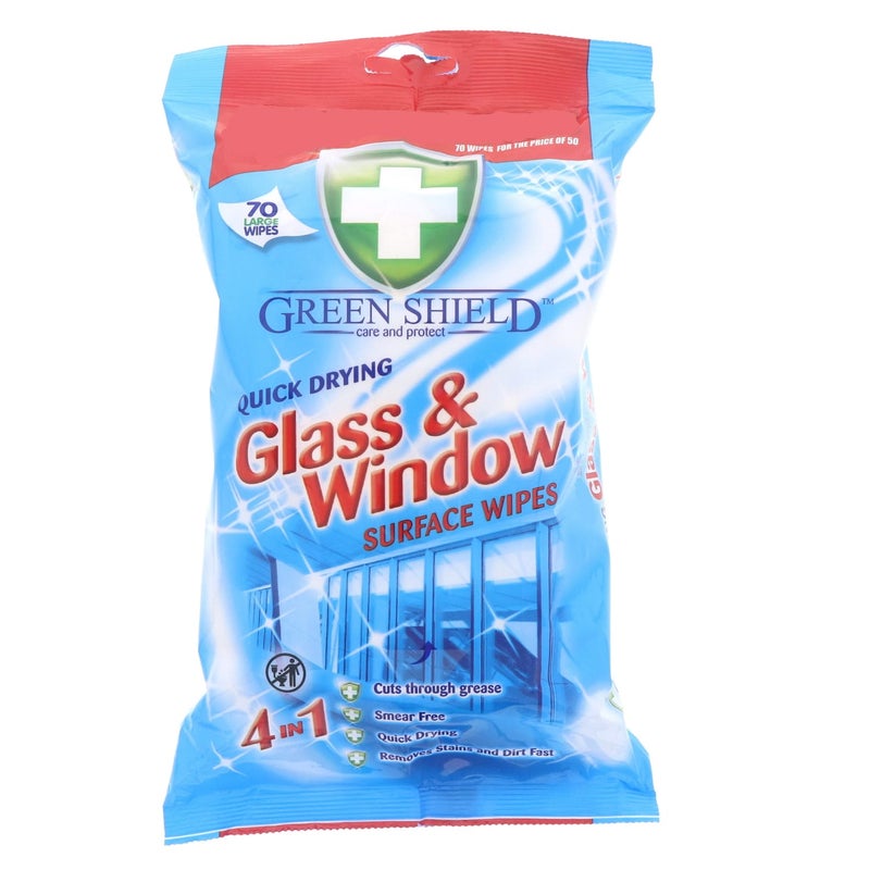 Green Shield Quick Drying Glass And Window Surface Wipes 70pcs