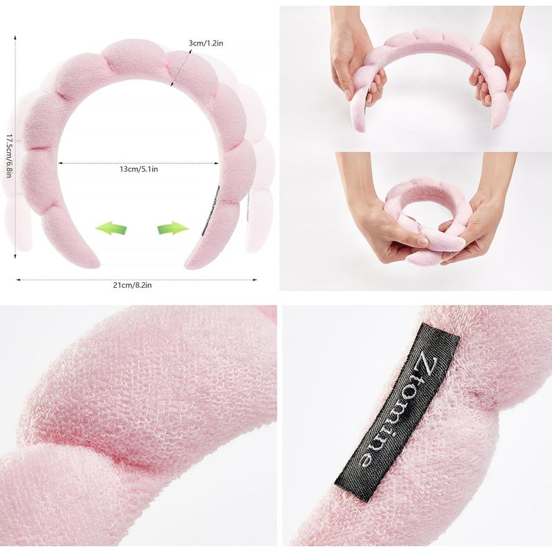 Ztomine Store Spa Headbands, Set of 2, Terry Cloth Headband Face Wash Headband Combo Pack - Puffy Makeup Headbands for Face Washing, Mask (Pink+Red) - Image 2