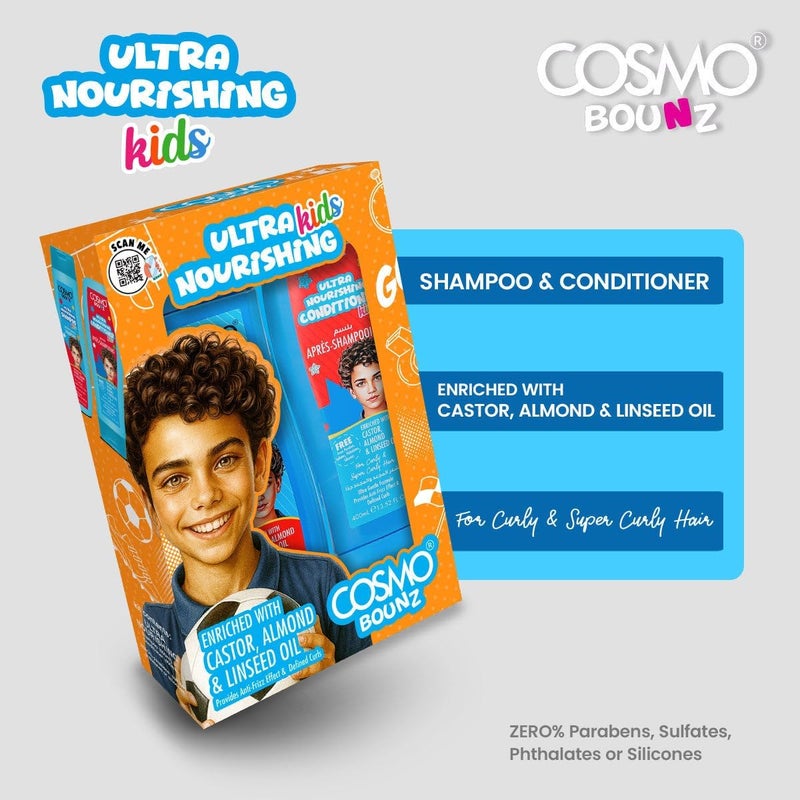 Cosmo Bounz Ultra Nourishing Kids Hair Care Kit - Shampoo & Conditioner Set 400ml - Image 2