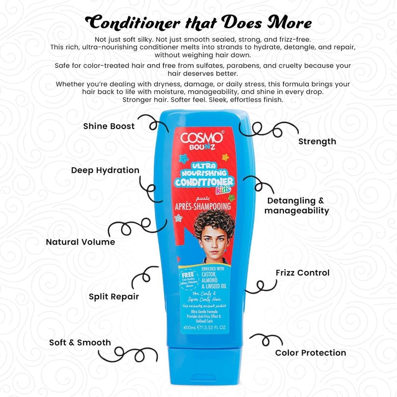 Cosmo Bounz Ultra Nourishing Kids Hair Care Kit - Shampoo & Conditioner Set 400ml - Image 4