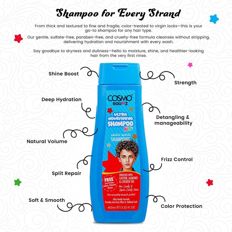 Cosmo Bounz Ultra Nourishing Kids Hair Care Kit - Shampoo & Conditioner Set 400ml - Image 3