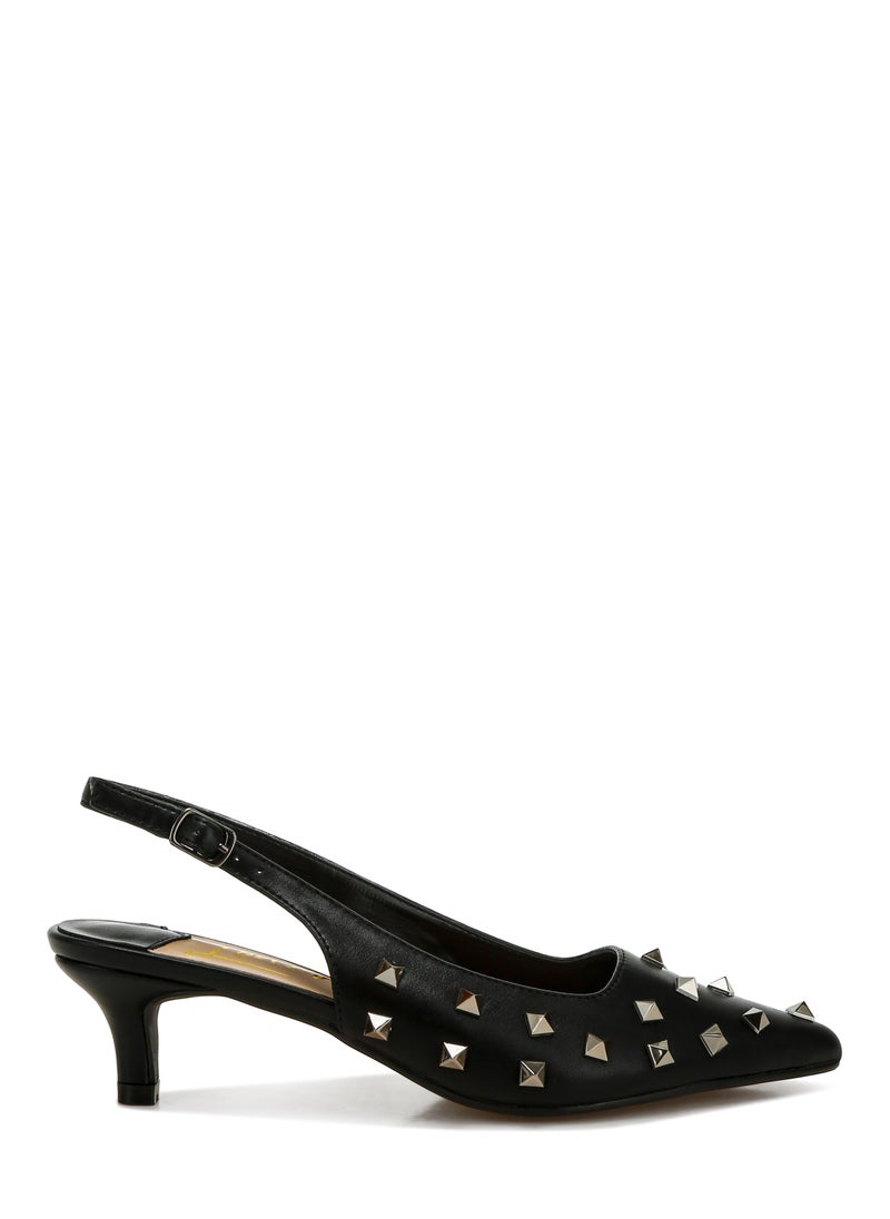London Rag - Stud Embellished Kitten Heels in Black - Image 1