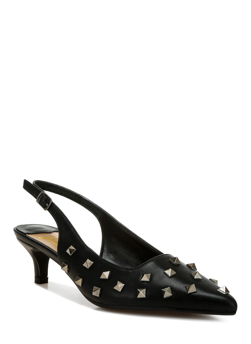 London Rag - Stud Embellished Kitten Heels in Black - Image 1