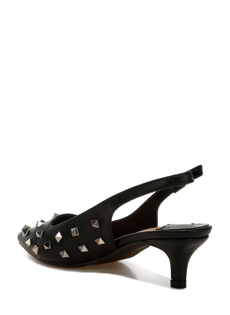 London Rag - Stud Embellished Kitten Heels in Black - Image 1