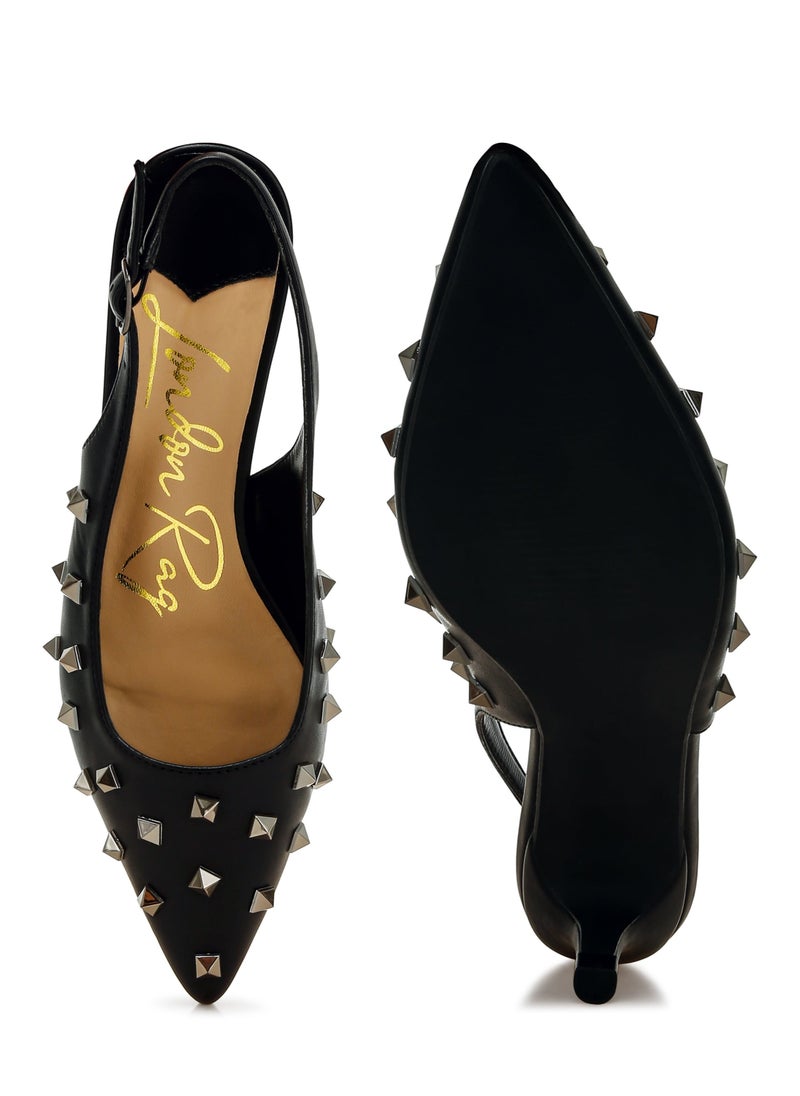 London Rag - Stud Embellished Kitten Heels in Black - Image 1