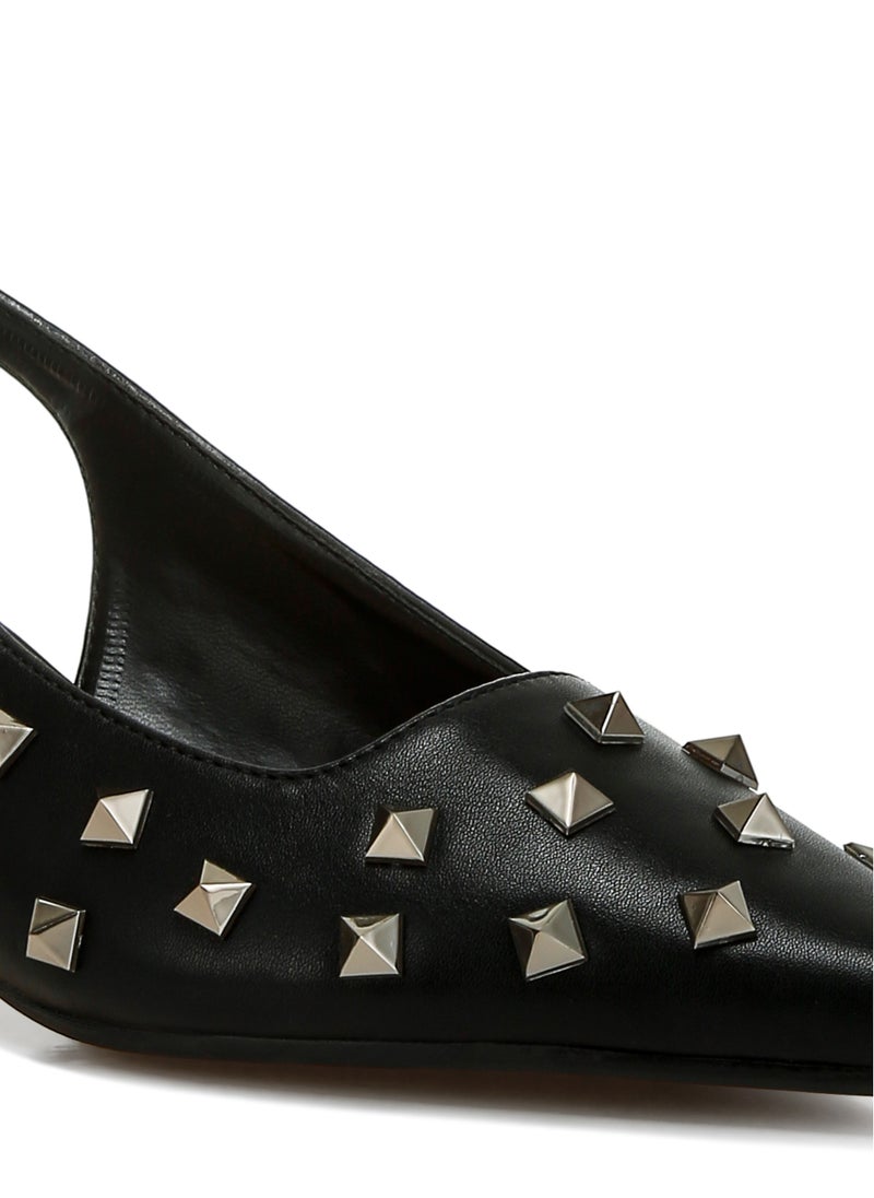 London Rag - Stud Embellished Kitten Heels in Black - Image 1