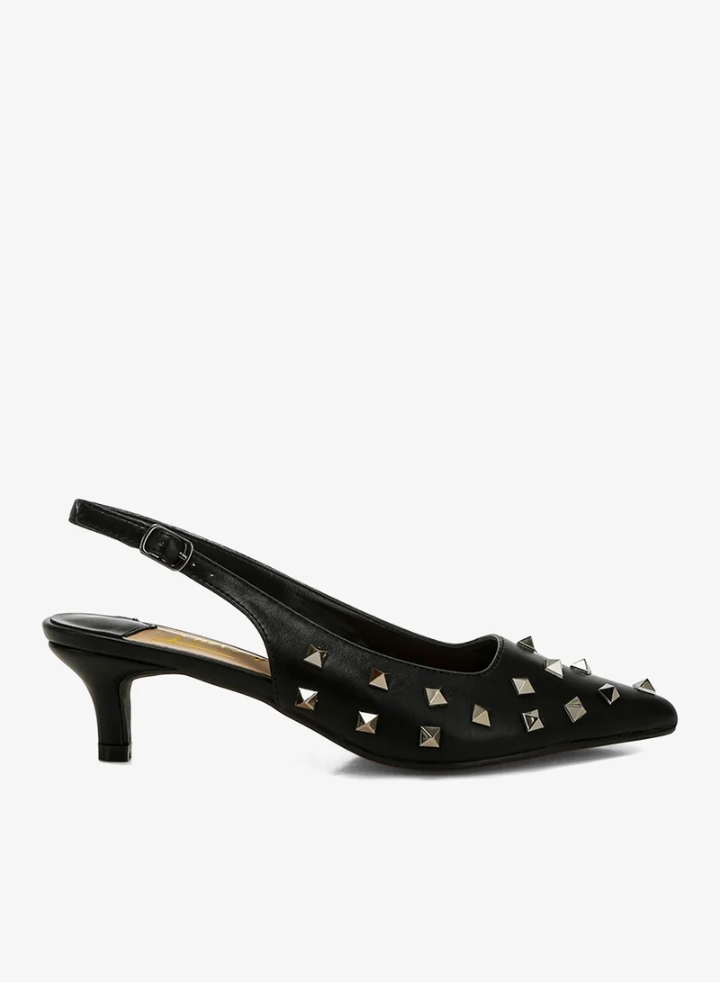 Stud Embellished Kitten Heels in Black