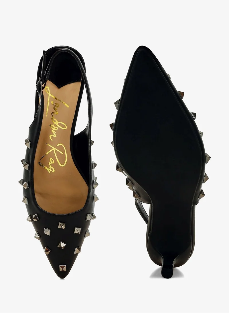 London Rag Stud Embellished Kitten Heels in Black