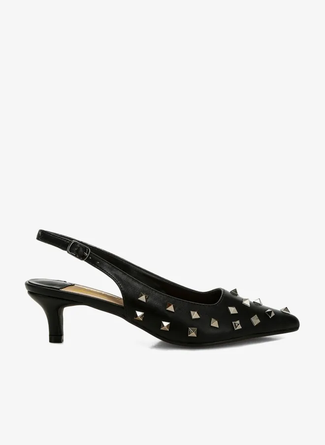 Stud Embellished Kitten Heels in Black